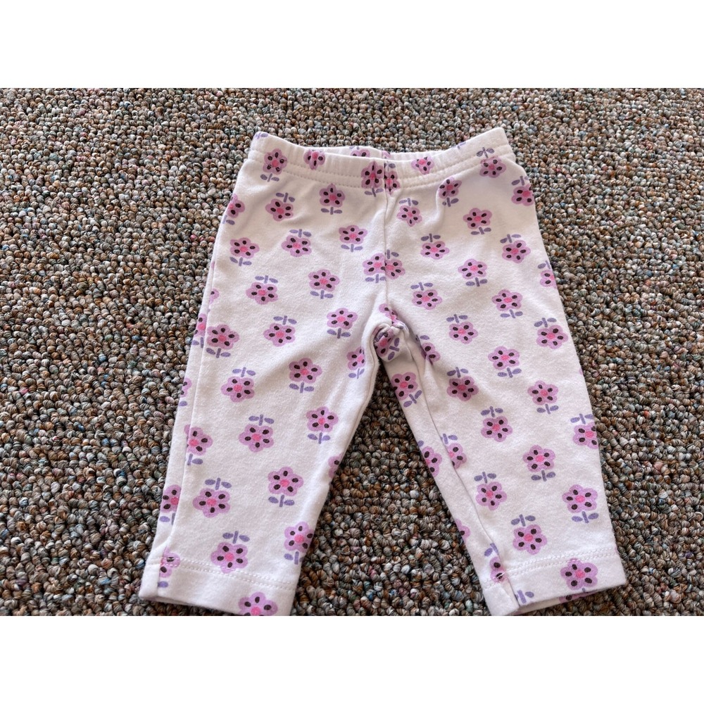 Carters Girls Purple Flower Patterned Leggings 3M Ankle Pants Floral Baby